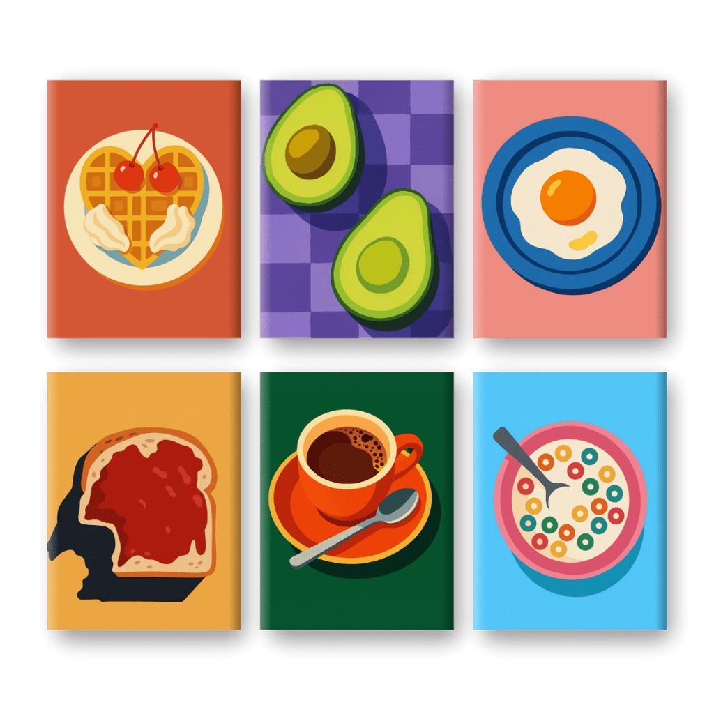 6 Mini Paintings - Breakfast & Coffee Set