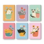 6 Mini Paintings -  Cats & Flowers Set