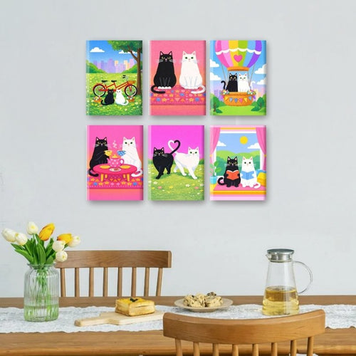 6 Mini Paintings - Cats in Love Set