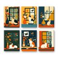 6 Mini Paintings | Cats at the Window Set