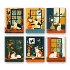 6 Mini Paintings | Cats at the Window Set