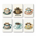 6 Mini Paintings - Cats in Cups Set