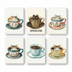 6 Mini Paintings - Cats in Cups Set