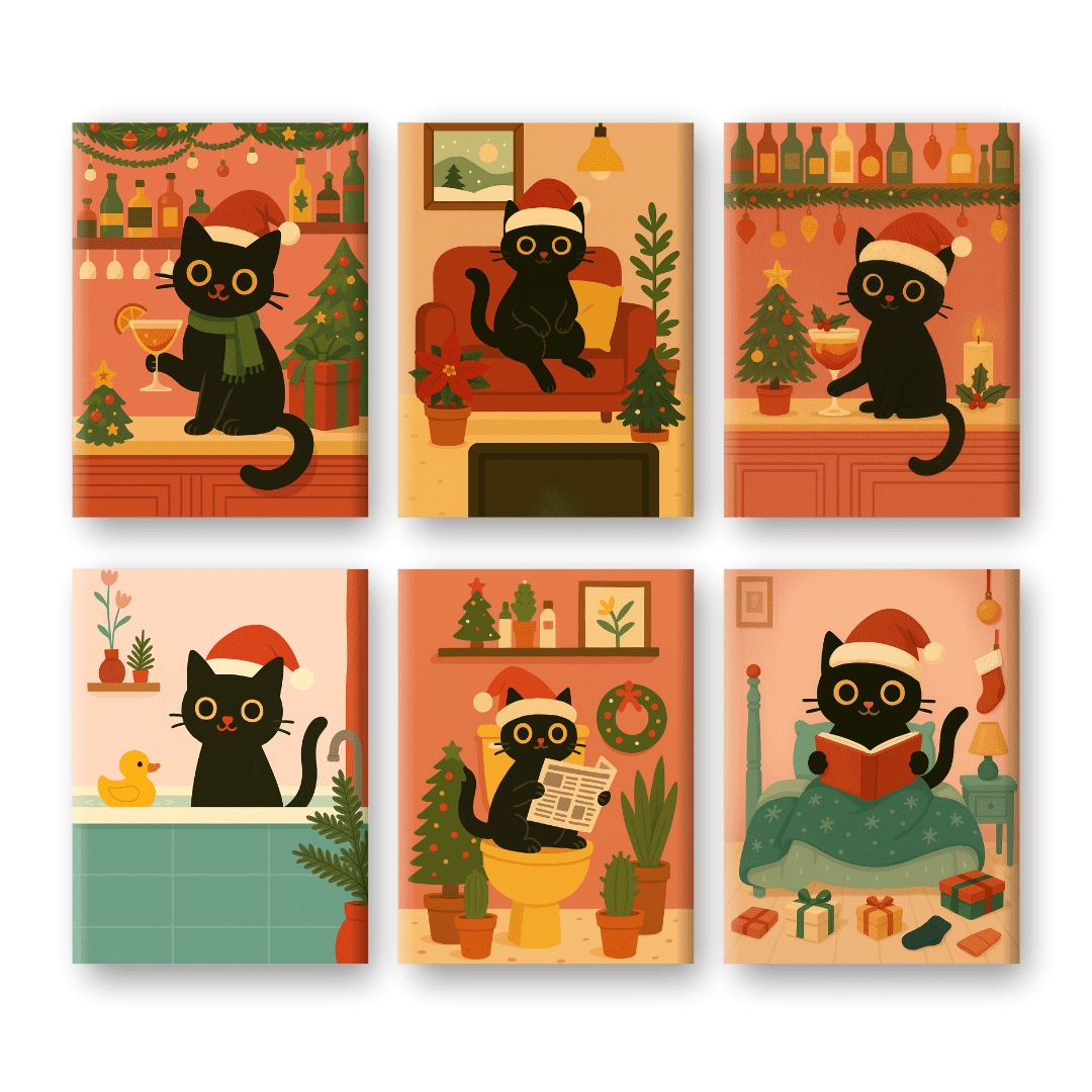 6 Mini Paintings - Christmas Cat Set