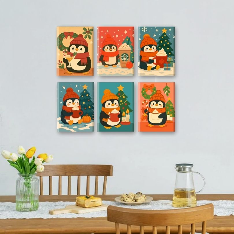 6 Mini Paintings - Christmas Penguin Set