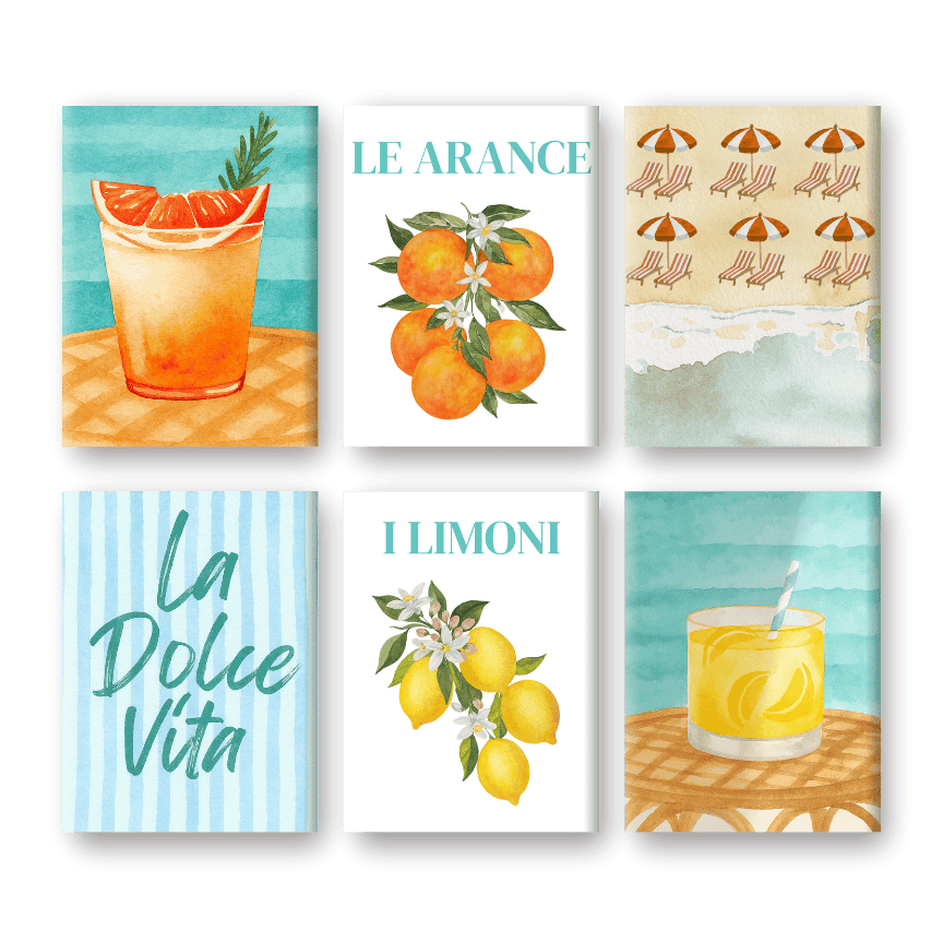 6 Mini Paintings - Citrus & Sea Set