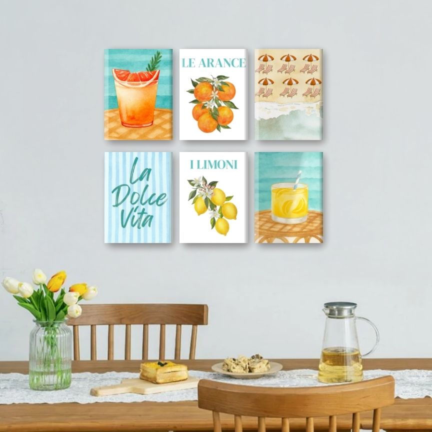 6 Mini Paintings - Citrus & Sea Set