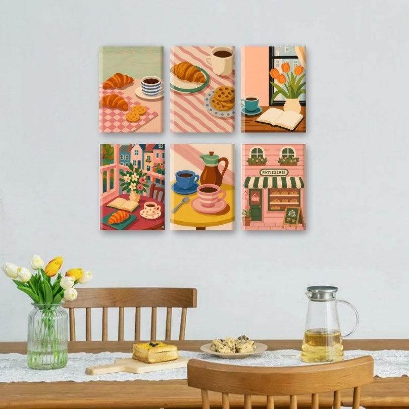6 Mini Paintings - Coffee & breakfast Set