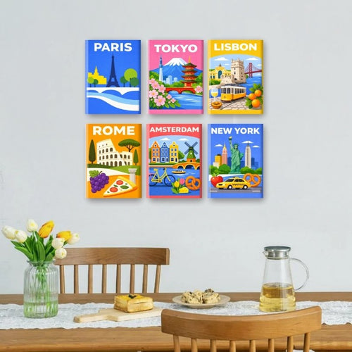6 Mini Paintings - Colorful Cities Set