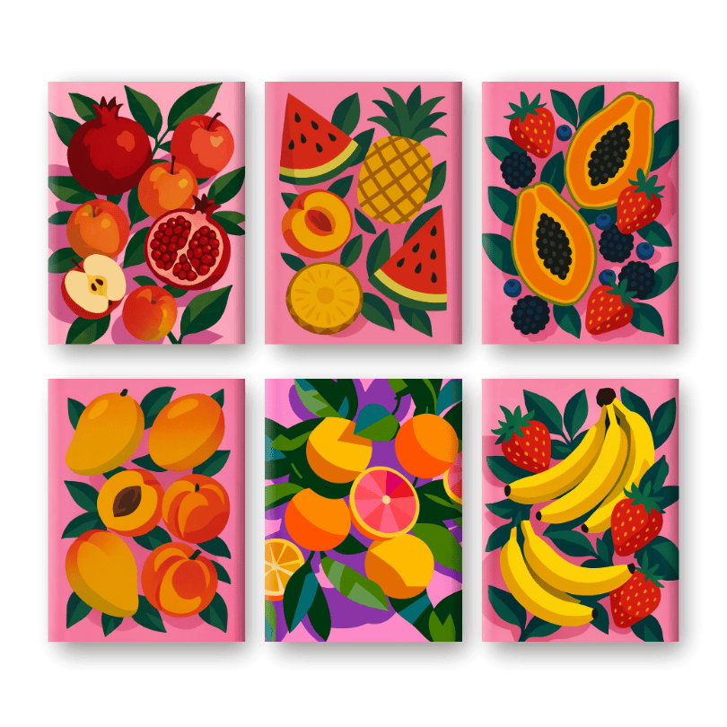 6 Mini Paintings - Colorful Fruit Set