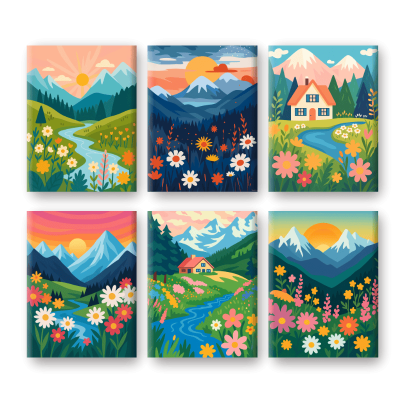 6 Mini Paintings - Colorful Landscapes Set