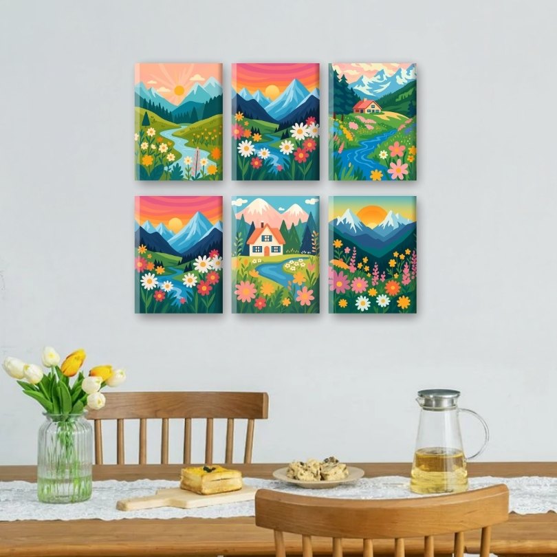 6 Mini Paintings - Colorful Landscapes Set