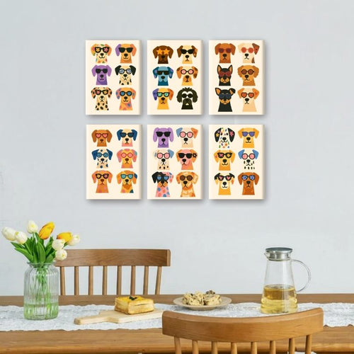 6 Mini Paintings - Cool Colorful Dogs Set