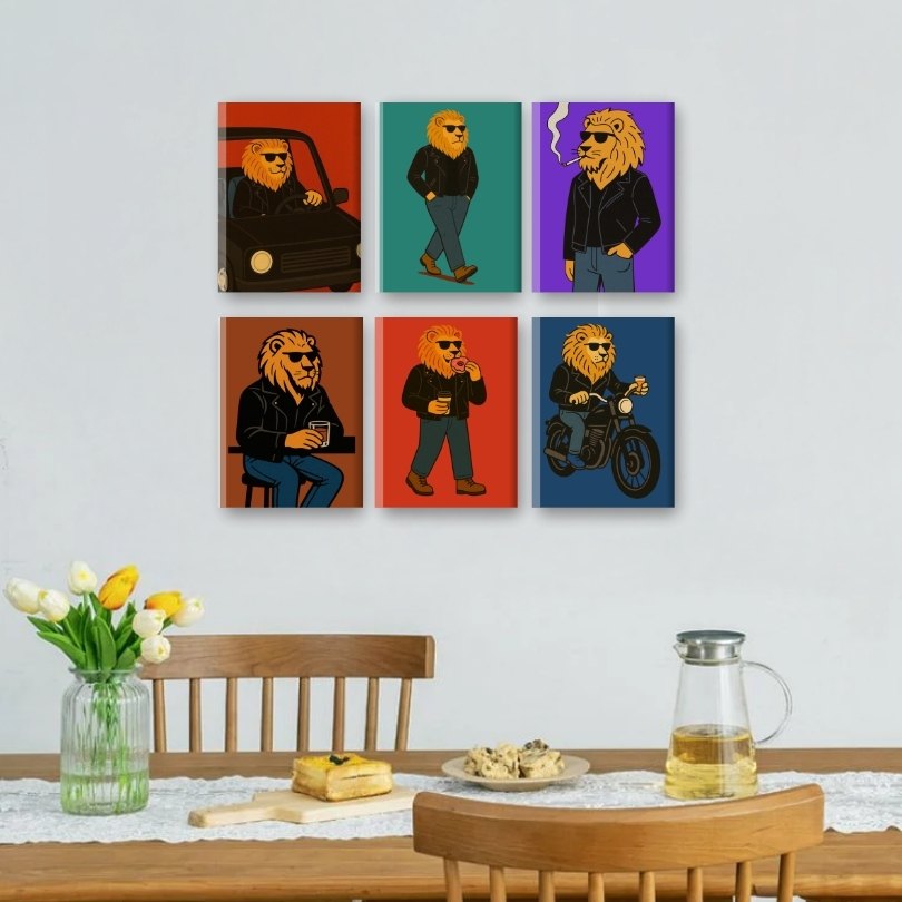 6 Mini Paintings - Cool Lion Set