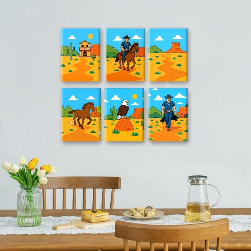 6 Mini Paintings - Cowboy Saloon Set