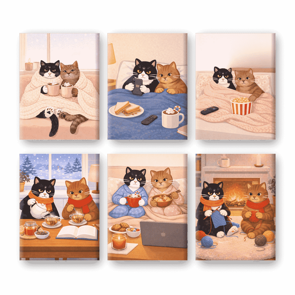 6 Mini Paintings - Cozy Cats Set