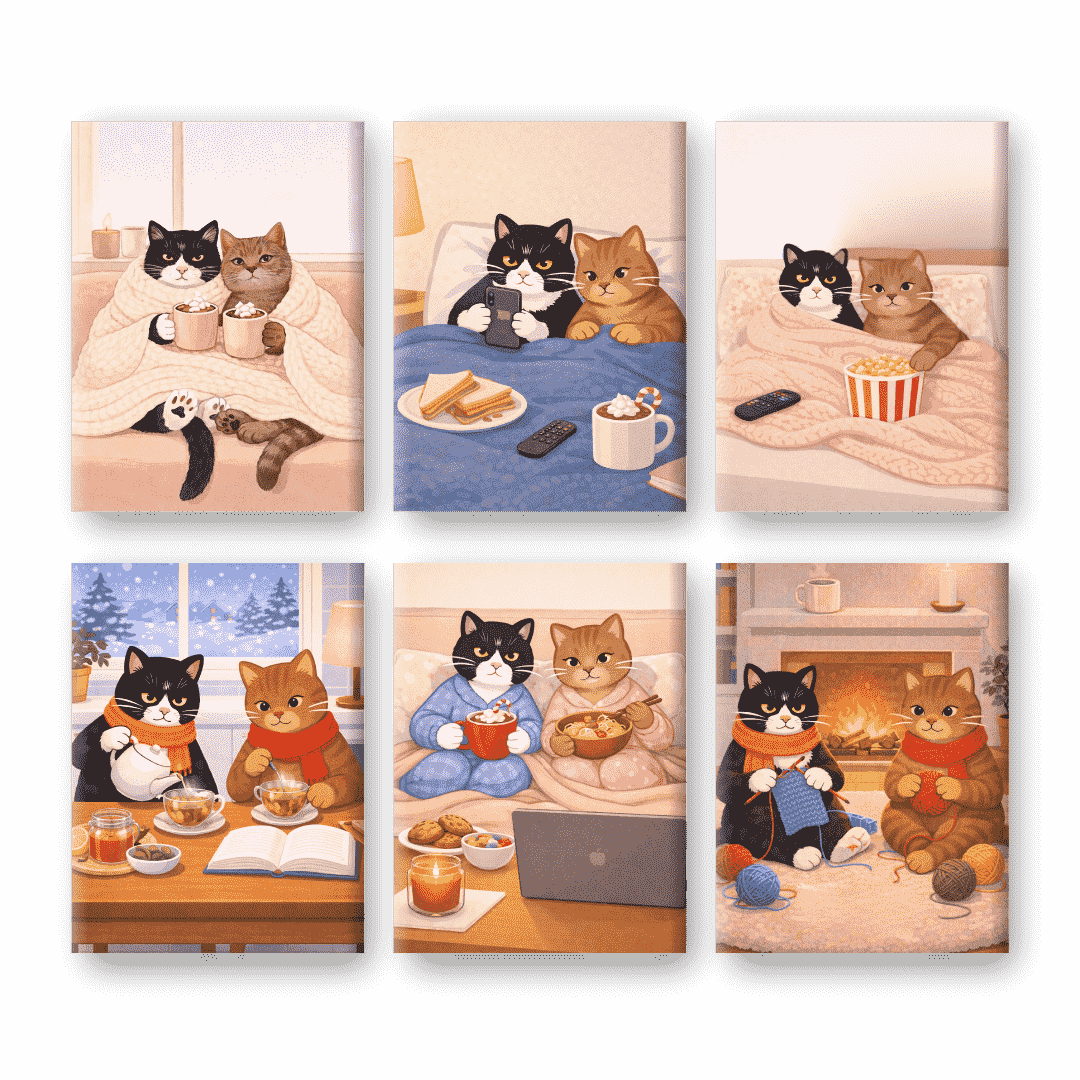 6 Mini Paintings - Cozy Cats Set