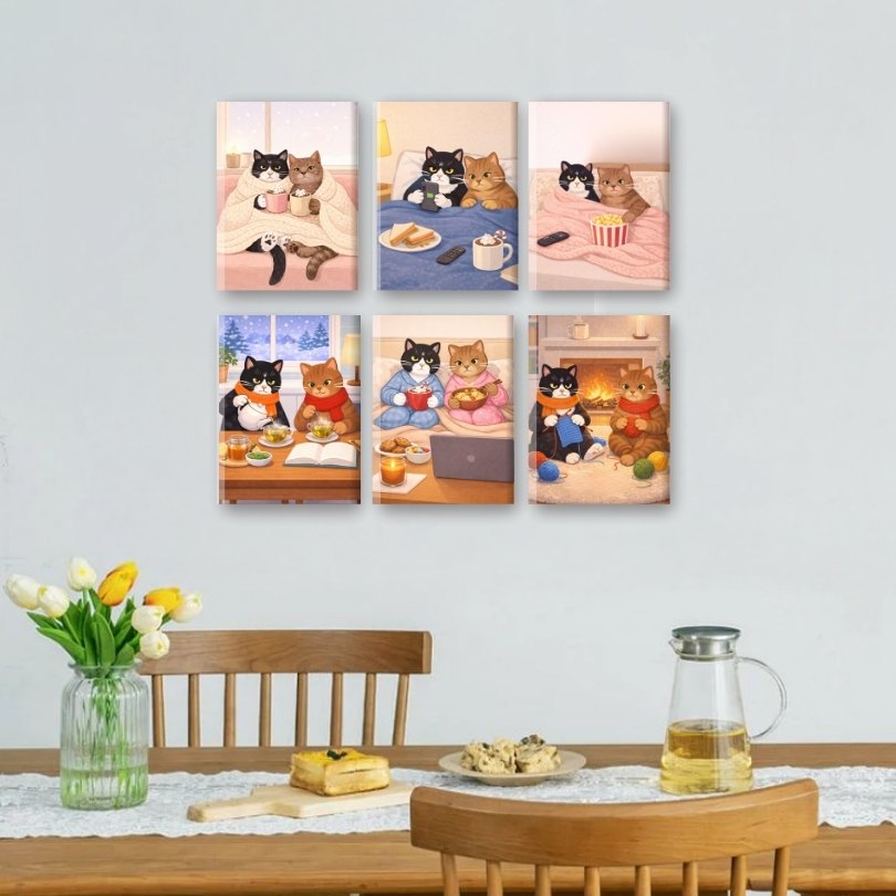 6 Mini Paintings - Cozy Cats Set