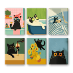 6 Mini Paintings - Crazy Cat Set