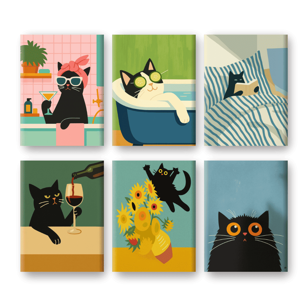 6 Mini Paintings - Crazy Cat Set