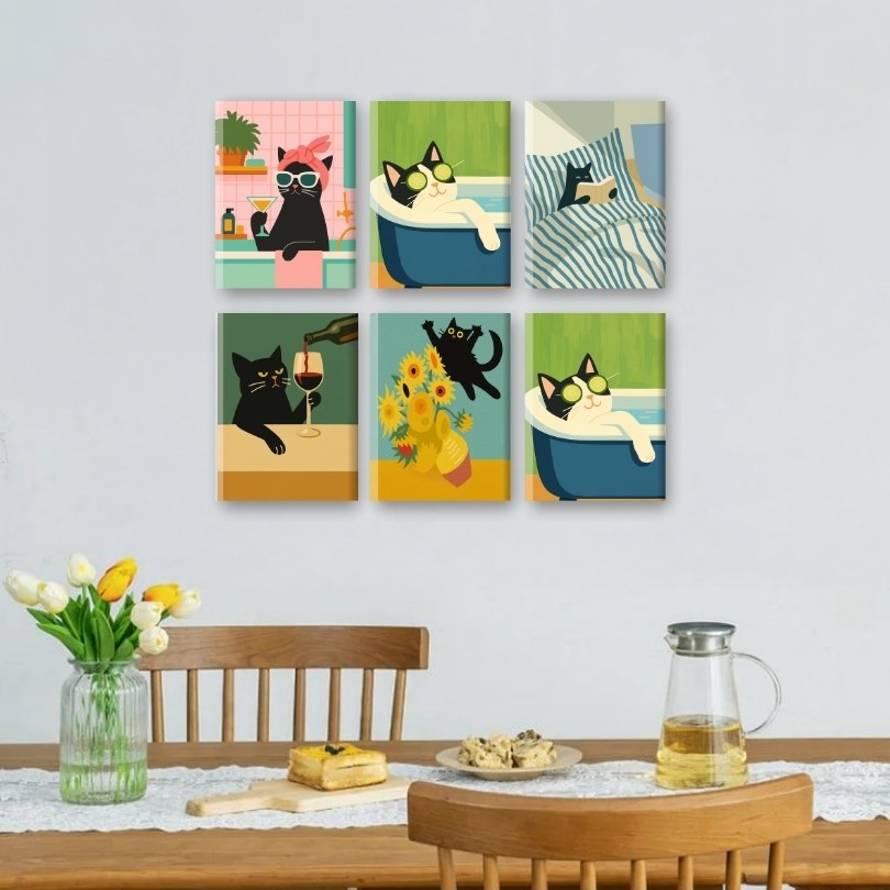 6 Mini Paintings - Crazy Cat Set