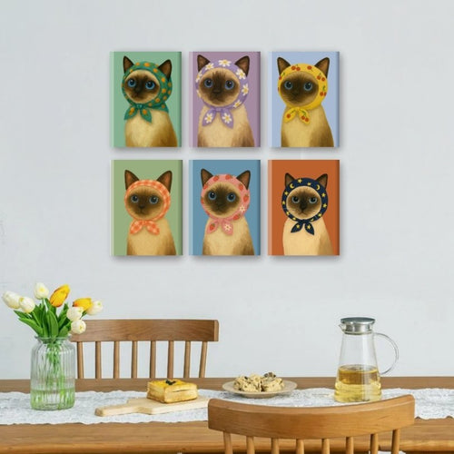 6 Mini Paintings - Cute Cat Set