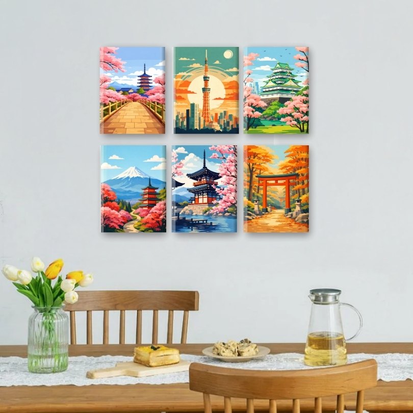 6 Mini Paintings - Japanese Landscapes Set