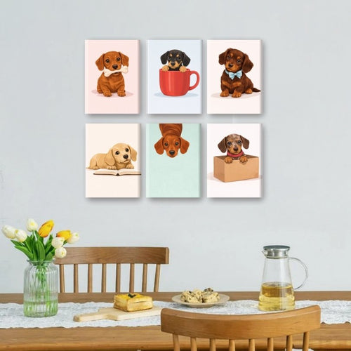 6 Mini Paintings - Cute Sausage Dogs Set