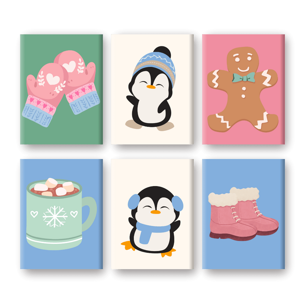 6 Mini Paintings - Cute Winter Set