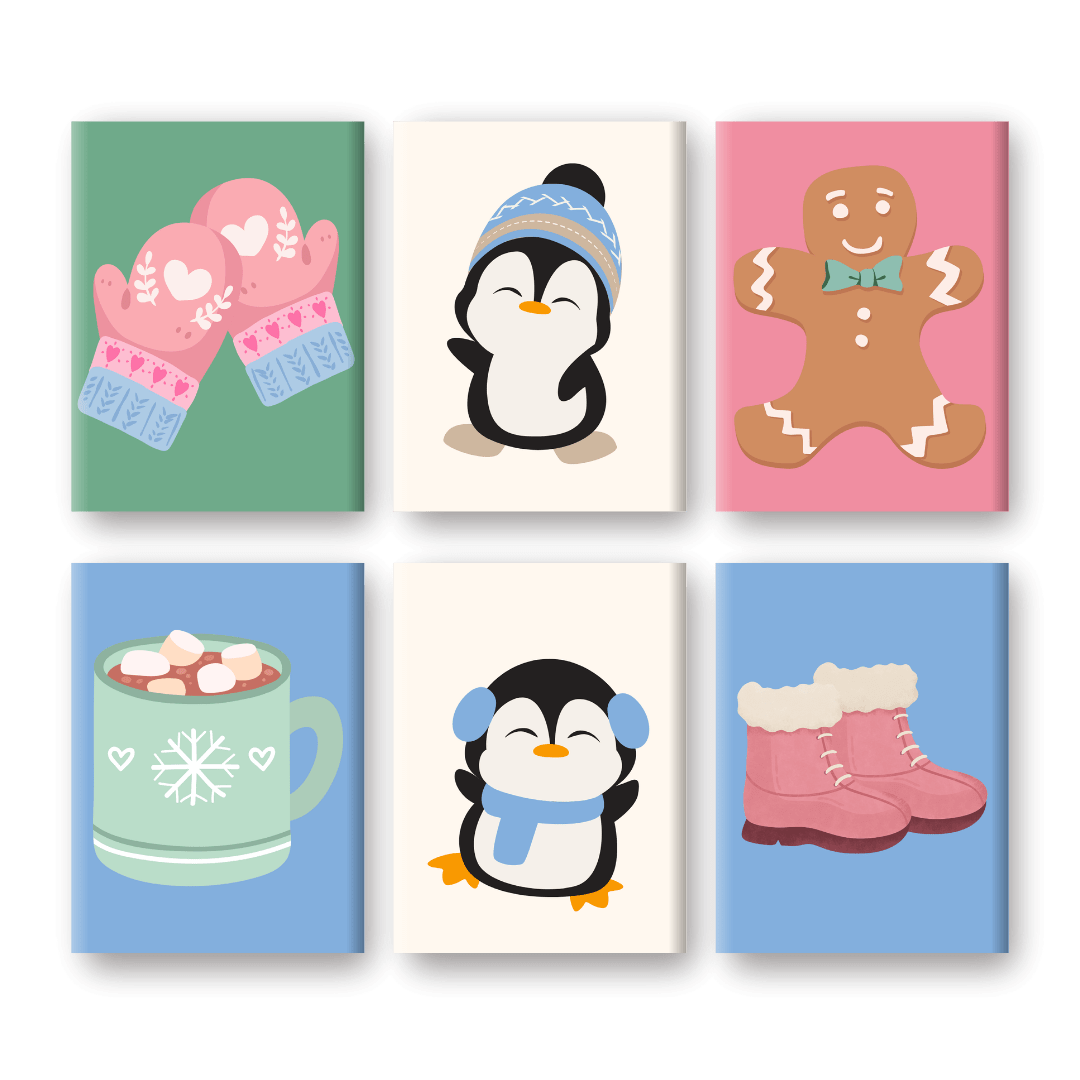 6 Mini Paintings - Cute Winter Set