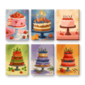 6 Mini Paintings - Delicious Cakes Set