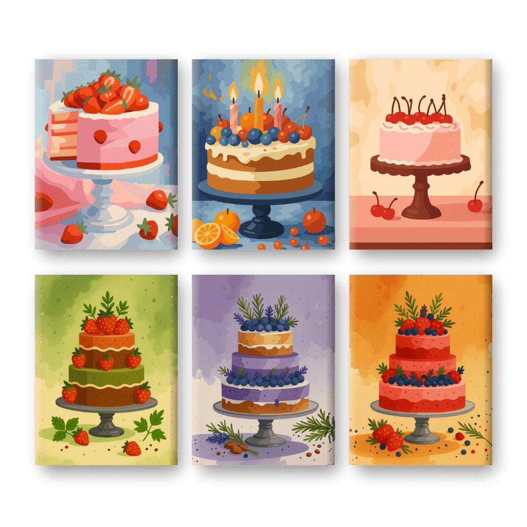 6 Mini Paintings - Delicious Cakes Set