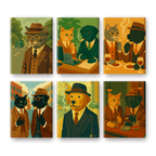 6 Mini Paintings | Detective Cat & Dog Set