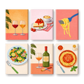 6 Mini Paintings - Dinner & Wine Set