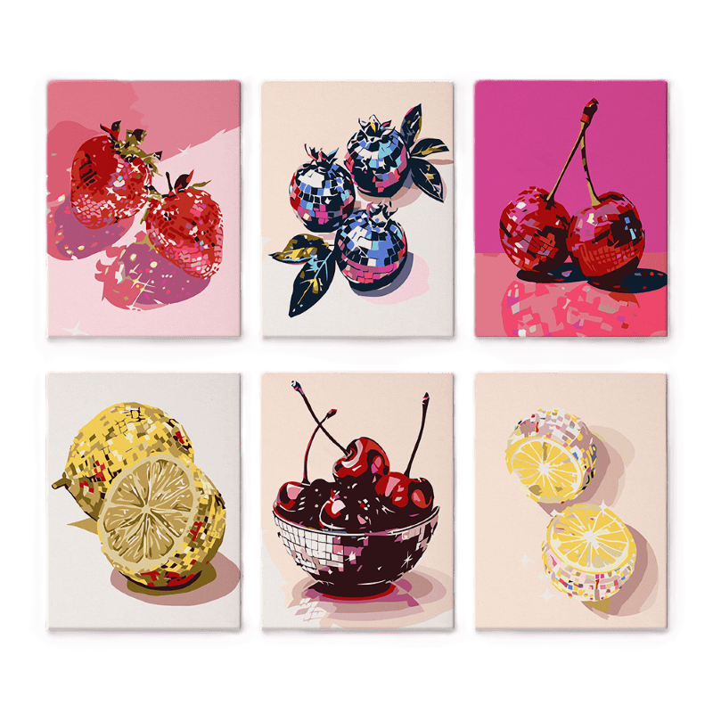 6 Mini Paintings - Disco Fruit Set