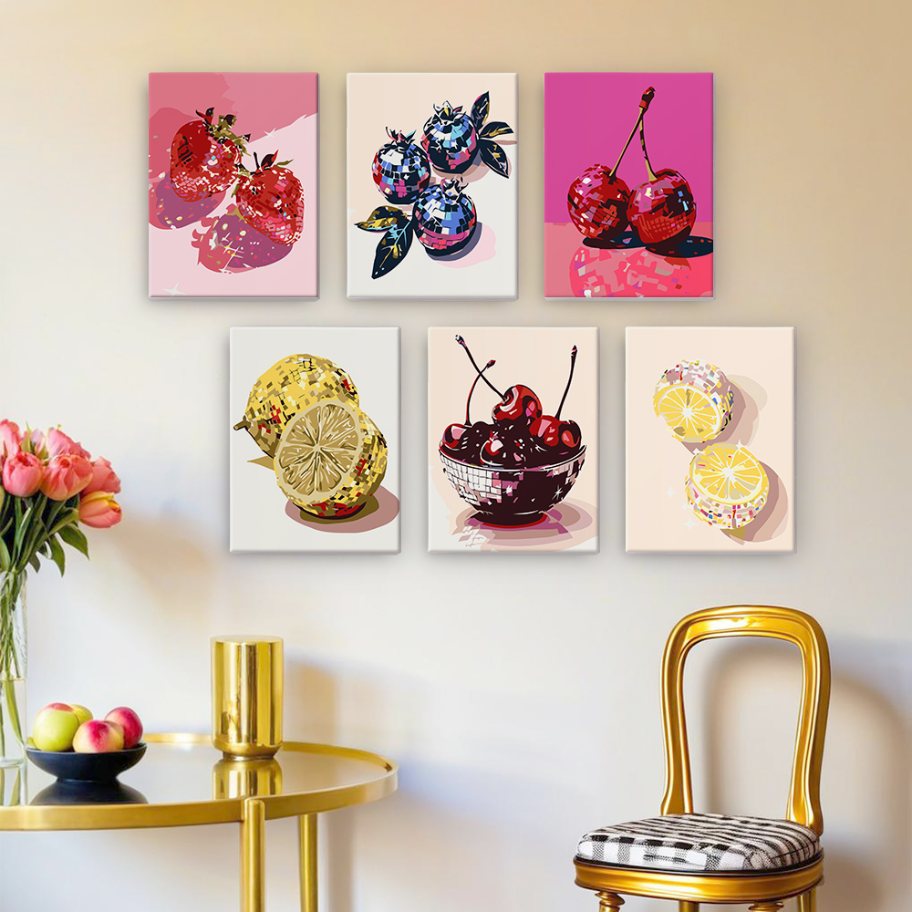 6 Mini Paintings - Disco Fruit Set