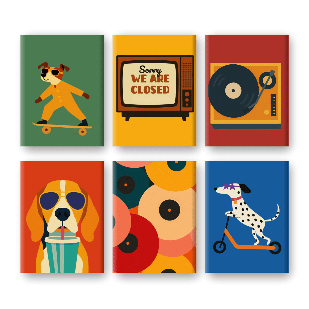 6 Mini Paintings | Dogs & Disco Set