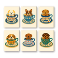 6 Mini Paintings - Dogs in Coffee Cups Set