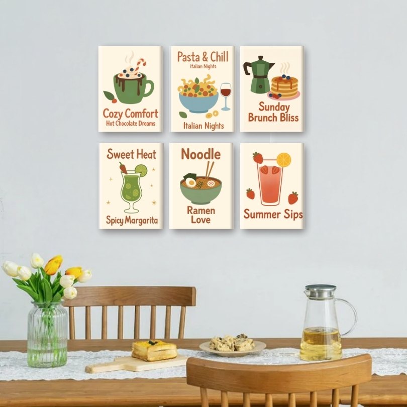 6 Mini Paintings - Drinks & Food Set