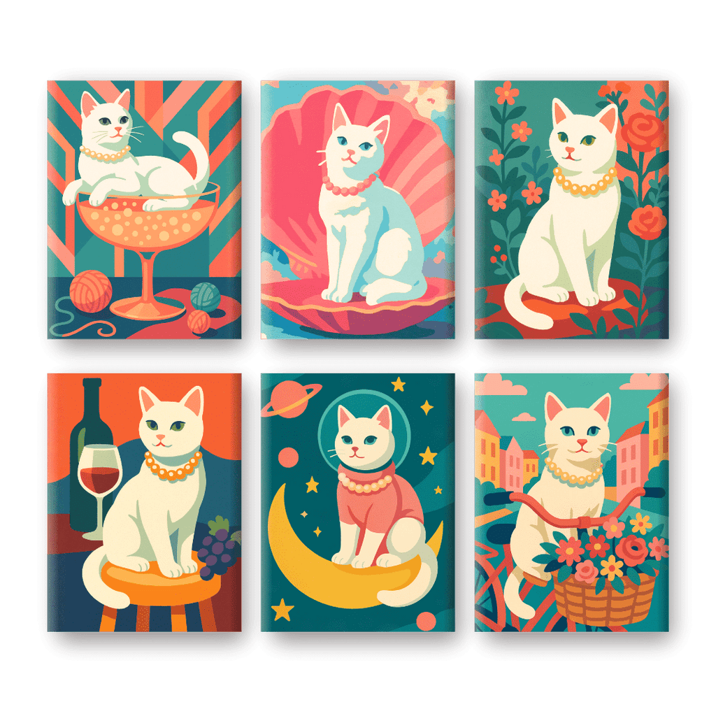 6 Mini Paintings | Elegant Cat Set