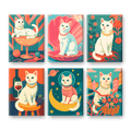 6 Mini Paintings | Elegant Cat Set