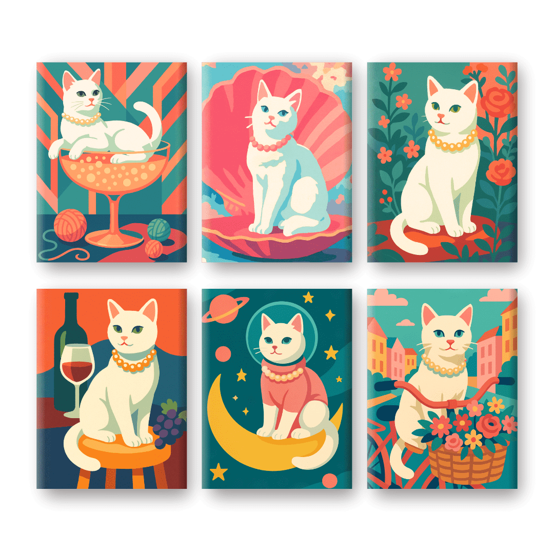 6 Mini Paintings | Elegant Cat Set