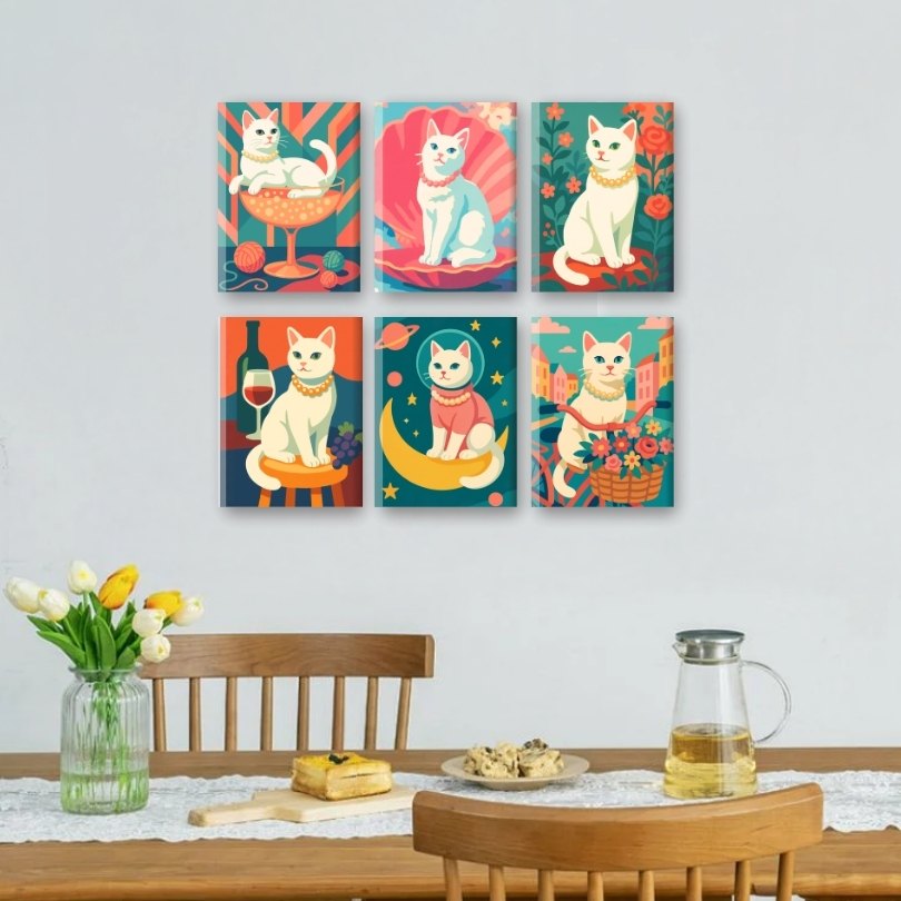 6 Mini Paintings | Elegant Cat Set