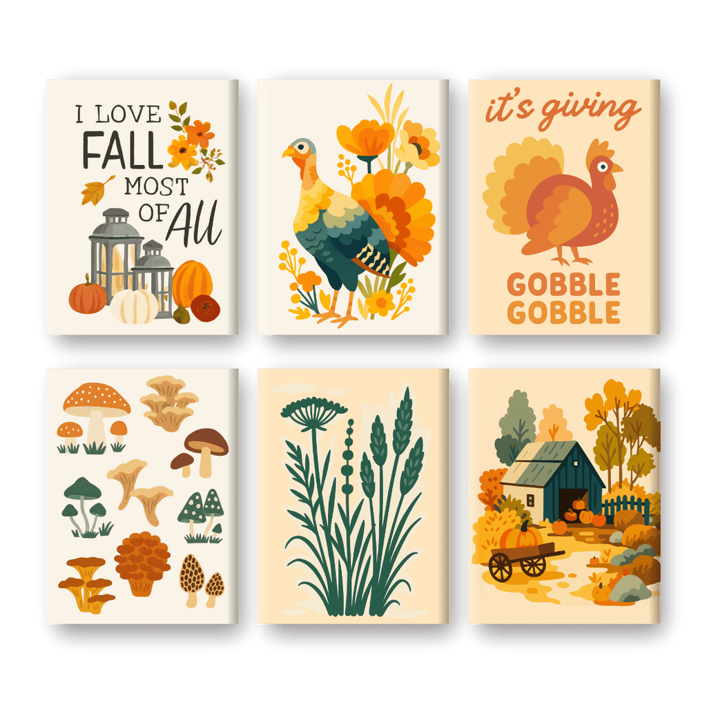 6 Mini Paintings - Autumn & Turkeys Set