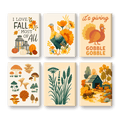 6 Mini Paintings - Autumn & Turkeys Set