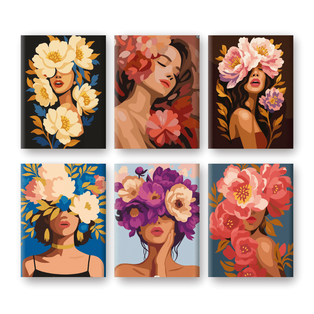 6 Mini Paintings - Flower Ladies Set