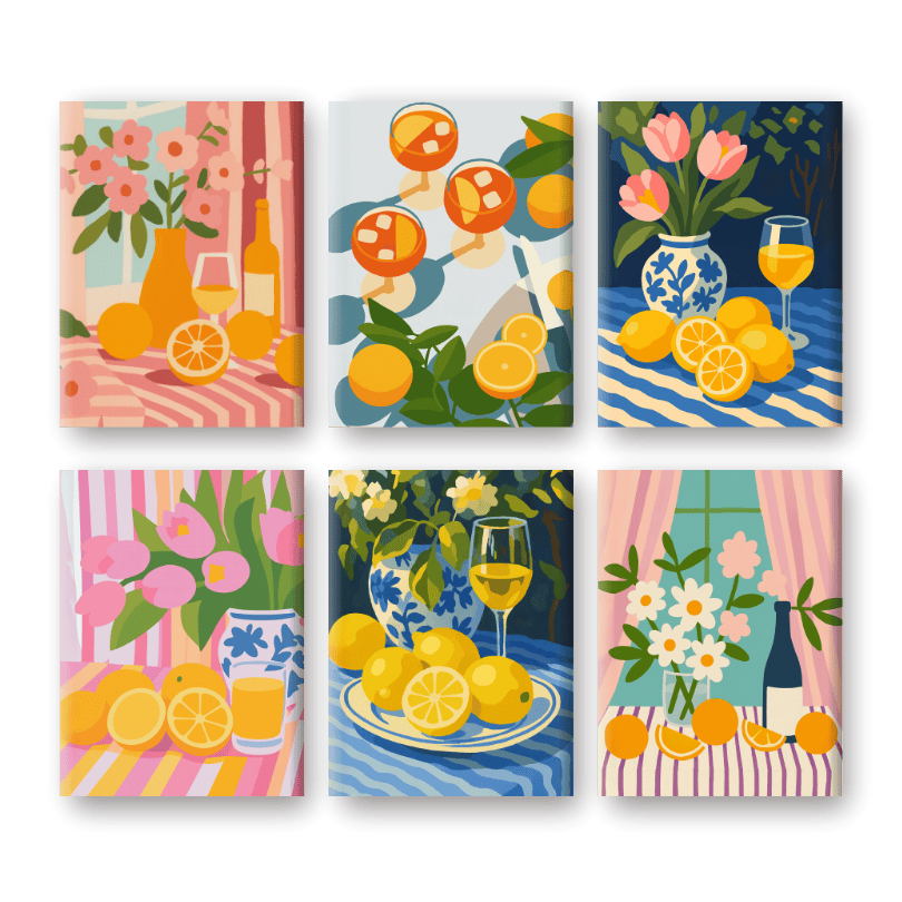 6 Mini Paintings - Flowers & Drinks Set