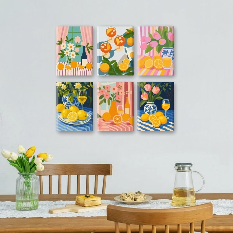 6 Mini Paintings - Flowers & Drinks Set
