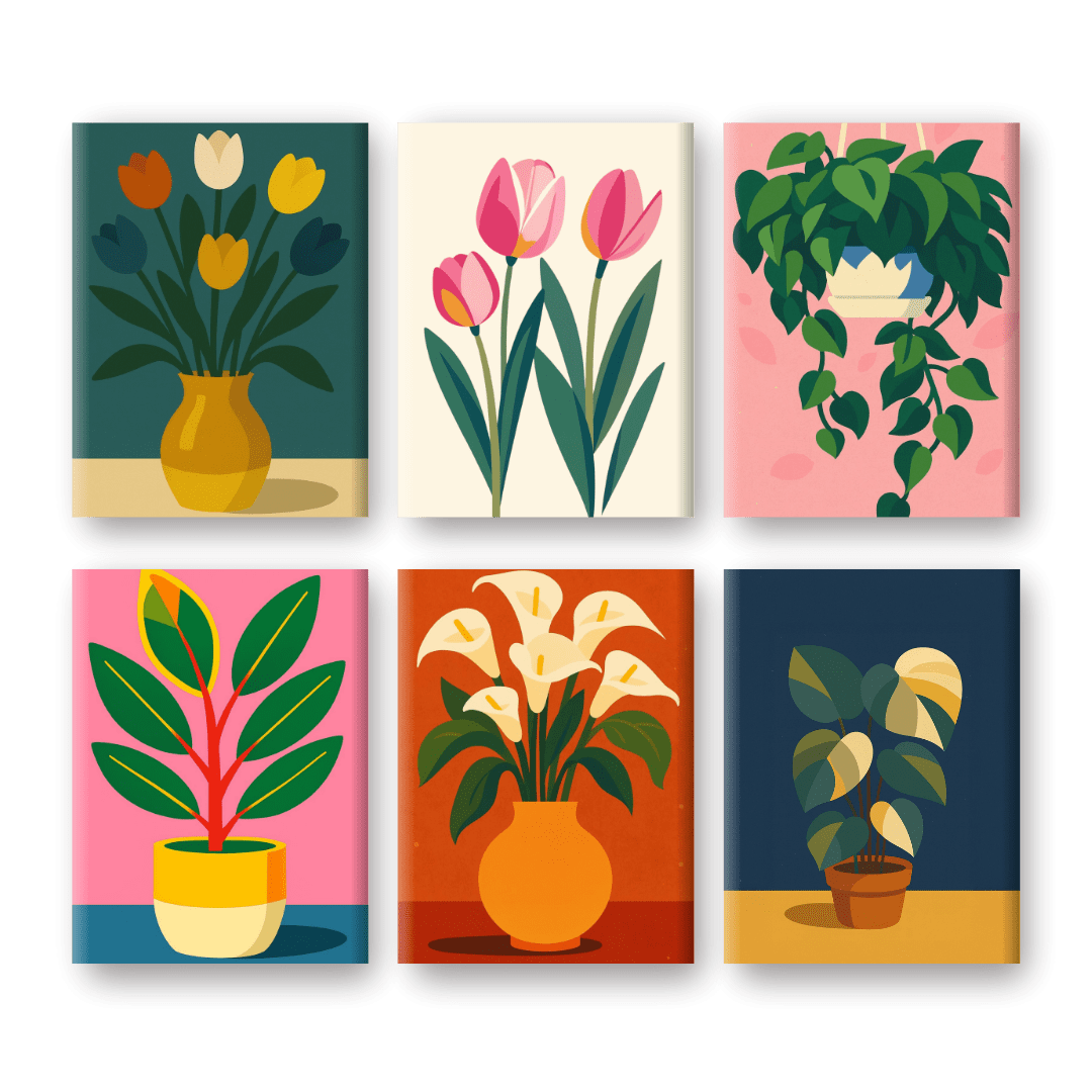 6 Mini Paintings - Flowers & Plants Set