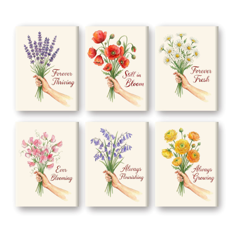 6 Mini Paintings - Flowers & Quotes Set
